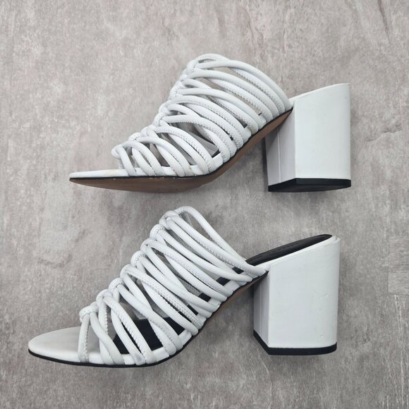 Rebecca Minkoff Block Heel Mule Sandal 7 White Dressy Strappy Open Toe Mule Shoe - Picture 7 of 11